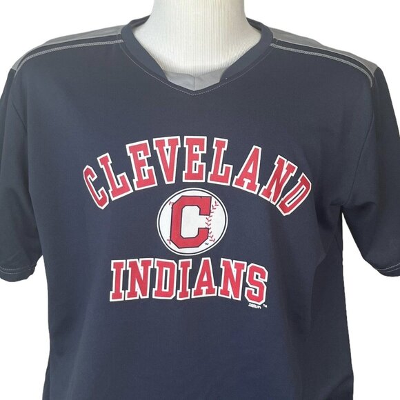 Cleveland Indians TShirt Mens 2XL Blue Gray MLB Short Sleeves - Picture 3 of 10